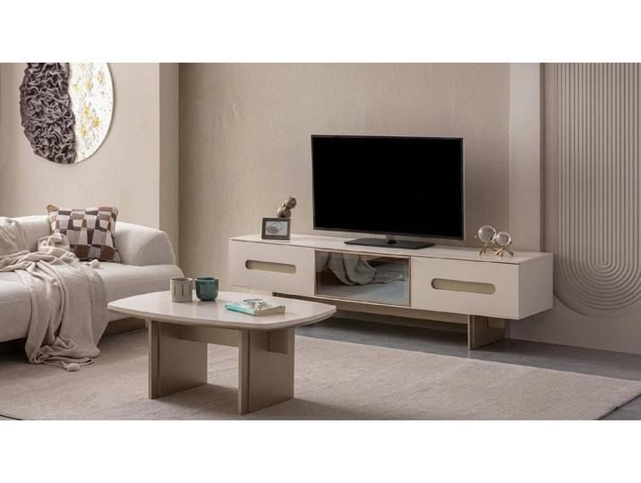 JVmoebel Lowboard Wohnzimmer Set TV-Lowboard Couchtisch Modern Beige Elegant Ästhetisch (2 St), Made in Europa