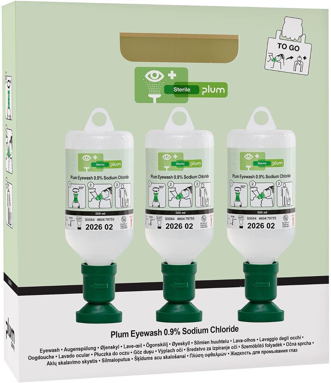 PLUM Wound and Eyewash 0,9% Sodium Chloride On-the-Go 3x500ml