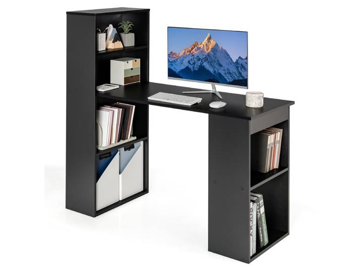 Computerbureau met Boekenplank 120 cm Modern Compact Bureau met 6 Plankenvoor Thuis Kantoor en Slaapzaal Zwart