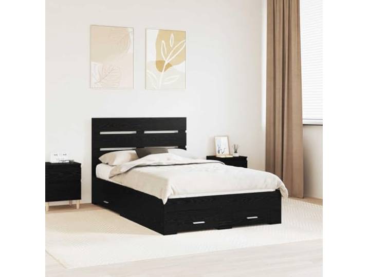 RJPLMFV Bettgestell, Eiche, Schwarz, 120 x 190 cm, Holz Mit Aufbewahrungsschubladen, robustes Kopfteil, modernes Design, einfache Pflege