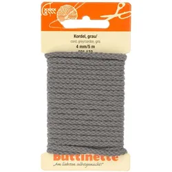 buttinette Baumwoll-Kordel für Bekleidung, grau, 4 mm Ø, Länge: 5 m