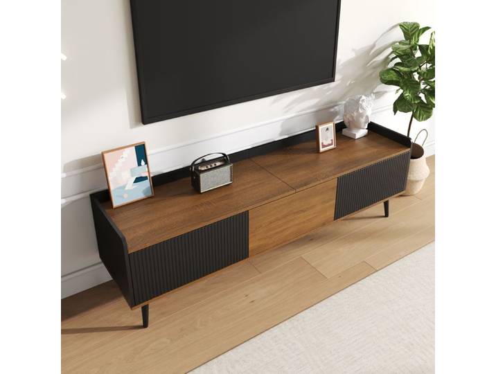 VLIVRA Meuble tv - meuble tv bas compact avec design moderne imitation naturel et rangement 160x39x49 5 cm - noir