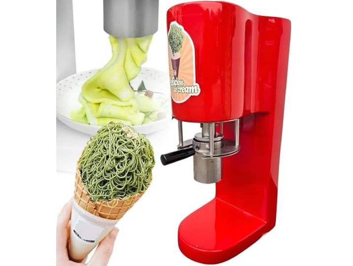 YEHOZZ Gewerbliche Spaghetti-Eismaschine, Softeismaschine, 3,5-4,5 L/H Leistung, Eismaschine Mit 4 Formen, Einfache Bedienung Für EIS Und Desserts Red