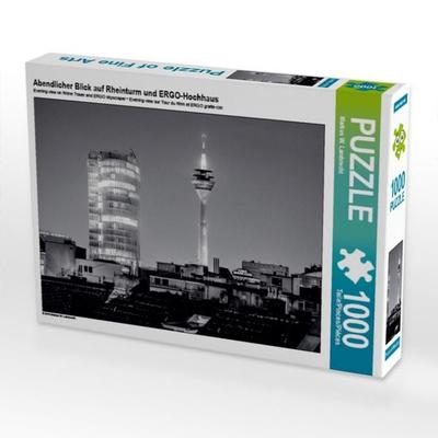 CALVENDO Puzzle Abendlicher Blick auf Rheinturm und ERGO-Hochhaus | 1000 Teile Lege-Größe 64 × 48 cm Foto-Puzzle für glückliche Stunden