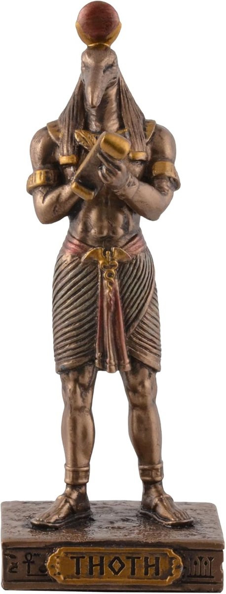 God Thoth Miniatuur - Egyptische God - Bronskleurig - H x B x D: 90 x 40 x 30 mm