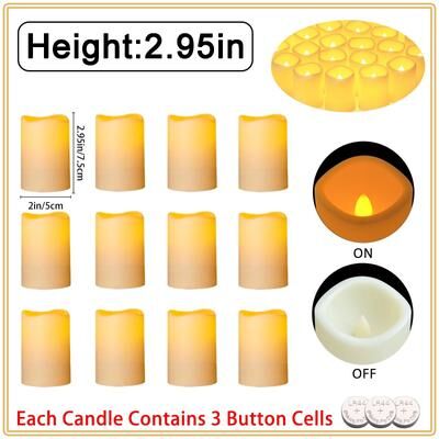 Uplifted Finds 10 To 60 Pcs LED Flameless Pillar Candles Flickering Candlelight Set For Weddings Concerts And Party Decor 2.95in 7.5cm 50 Pcs
