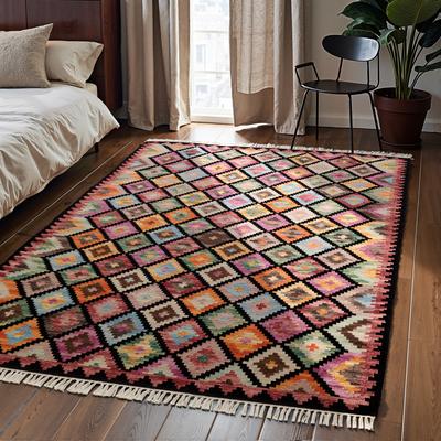 Teppich HANSE HOME "Kelim Zara", schwarz (schwarz multifarben), B:160cm H:3mm L:230cm, Baumwolle, Wolle, Teppiche, Teppich, Wolle, Baumwolle, Natur, Handgewebt, orientalisch, Boho, traditionell