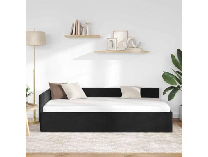 KTHLBRH Eck-Bettrahmen, Samt, Schwarz, 100 x 200 cm Platzsparendes L-Design, Lattenrost, Sofabett, verstellbares Kopfteil
