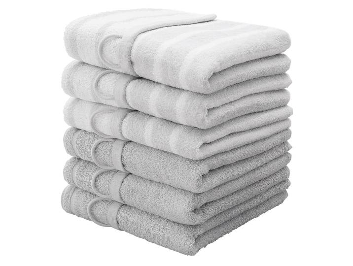 Handtücher GOODPRODUCT Finn , grau (hellgrau), B:50cm L:100cm, Walkfrottee, Obermaterial: 100% Baumwolle, Handtücher, Handtücher, im 6 teiligen Set, Uni- und gestreiftes Design aus 100% Baumwolle
