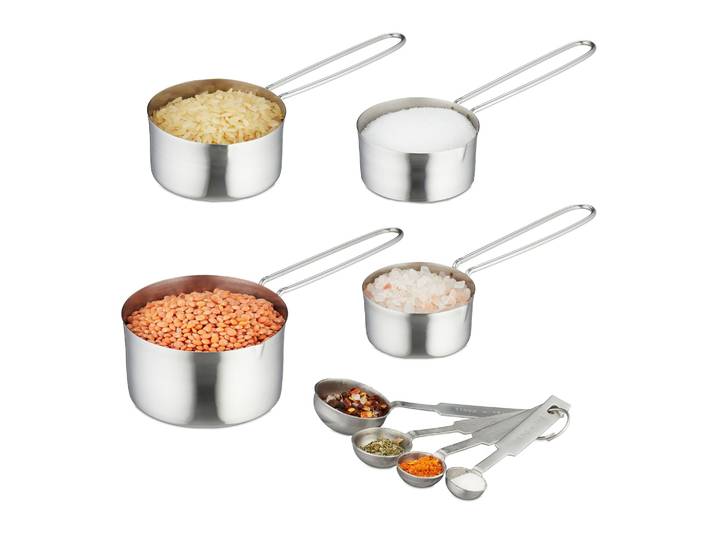 Messbecher und Messlöffel 8er-Set Silber