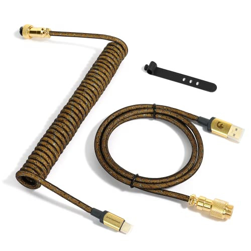 XINMENG C03 Gevlochten Spiraalkabel USB-C naar USB-A met Aviator Connector voor Gamingtoetsenborden en Muis - Goud