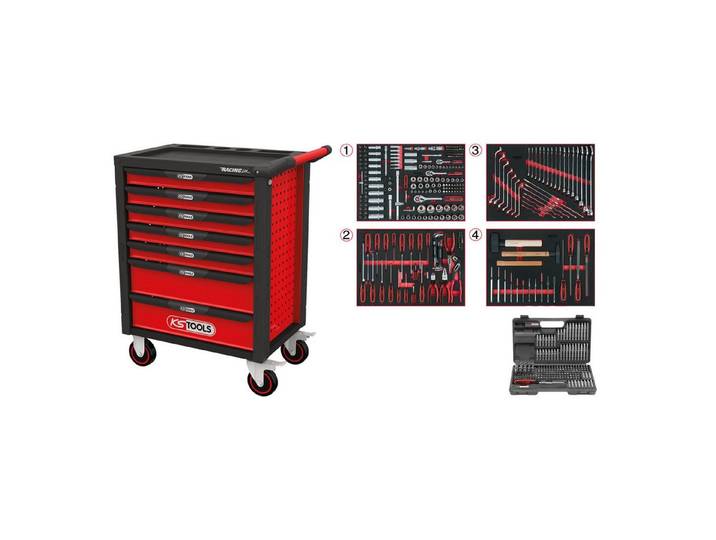 KS Tools Schubladeneinsatz KS TOOLS Racingline schwarz/rot Werkstattwagen mit 7 Schubladen u...