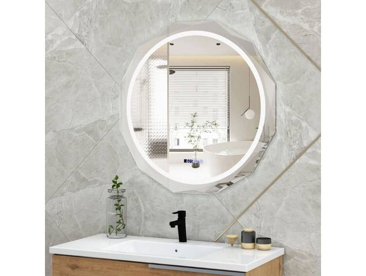 GOPLUS Miroir de Salle de Bain LED 76x76cm Intensité Variable 3 Couleurs Affichage Heure & Température Désembuage & Mémoire