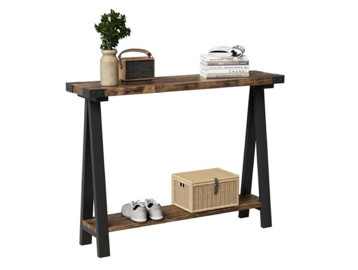 IDEALHOUSE Schmaler 2-stufiger Konsolentisch 110x21x80 cm mit Ablage – Rustikaler Sofatisch aus Holz & Metall für Wohnzimmer, Flur & Diele – 25 Years klassisch-Farbe