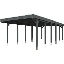 Skan Holz Friesland - Flachdach Einzelcarport Profil - Breite 397 cm Nadelholz Gr. 3 - 397 x 860 cm Aluminium Dachplatten mit Trapezprofil (unbehandelt) schiefergrau Holzcarport