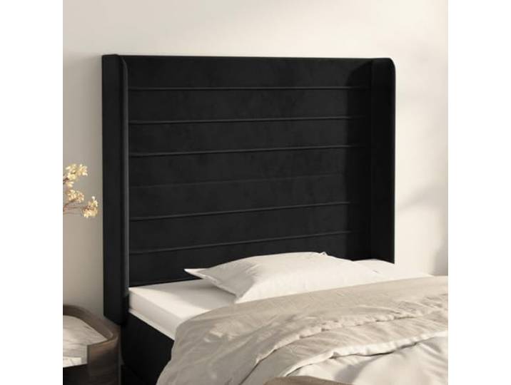 KTHLBRH Schwarzes Ohr-Kopfteil aus weichem Samt, klassisch, elegantes Design, höhenverstellbar, 93 x 16 x 118/128 cm, Beine aus robustem Holz, Stabilität