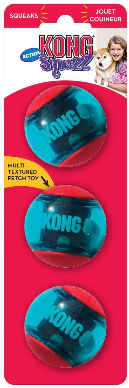 Kong Gioco per Cani Palla Squeezz in Gomma Tpr con Squeaker 3 Pezzi S Diametro 5 cm