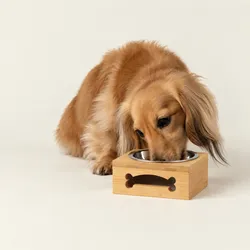 PAW Food Bowls - Single Stainless Steel (201) in Wooden Stand - 12cm