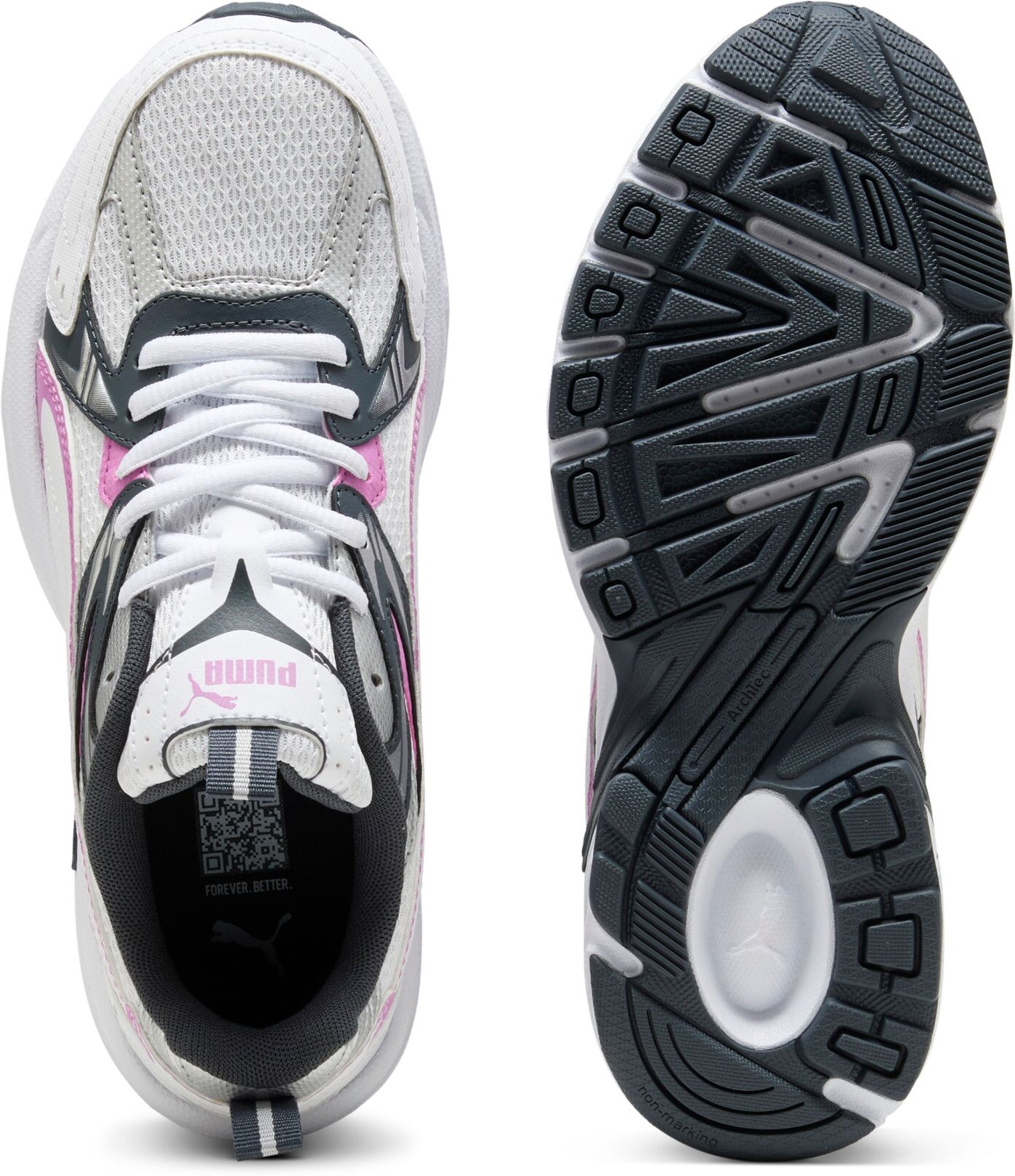 Sneaker PUMA "MILENIO TECH_", Damen, Gr. 38,5, Textil, pink (puma weiß, mauve pop, strong gray), Schuhe Sneaker, mit Schnürung, leicht profiliert, aus Textil und Synthetik puma weiß, mauve pop, strong gray 38,5, Textil