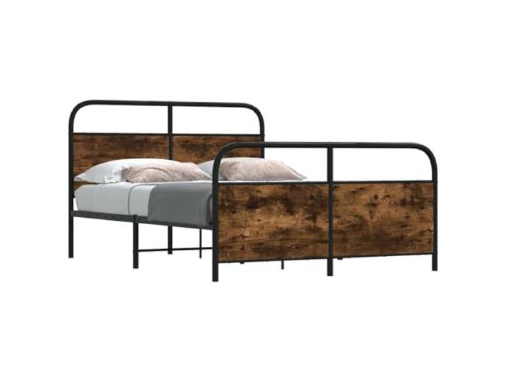 Stahl robustes Bettgestell klassisch zeitlos 120 x 190 cm Braun Bettgestell ohne Matratze 120x190 cm Räuchereiche Holzwerkstoff mit Metallrahmen und Lattenrost