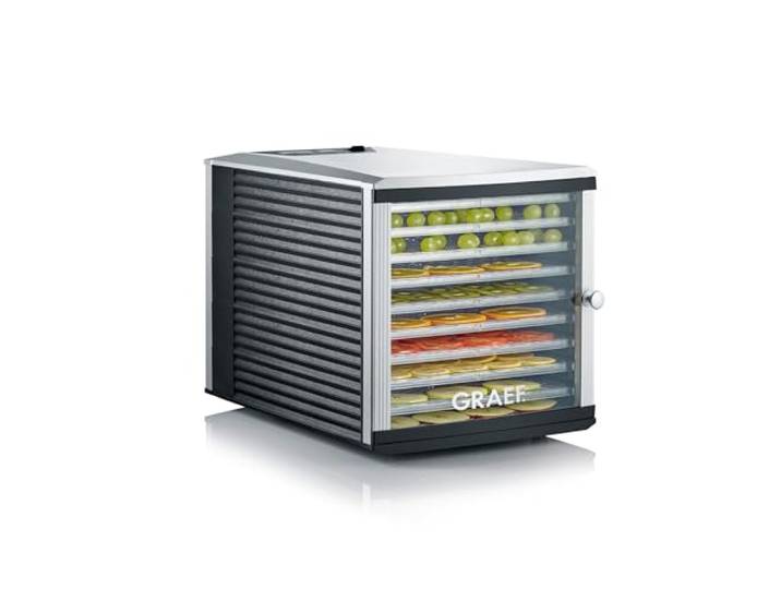 GRAEF DA510 Dörrautomat, 10 Einschübe, 1,08 m² Dörrfläche, 40 h Timer Dörrgerät für Obst, Gemüse, Kräuter, Fleisch, Einstellbare Temperatur 30-70 °C, Gleichmäßige Wärmeverteilung, Display