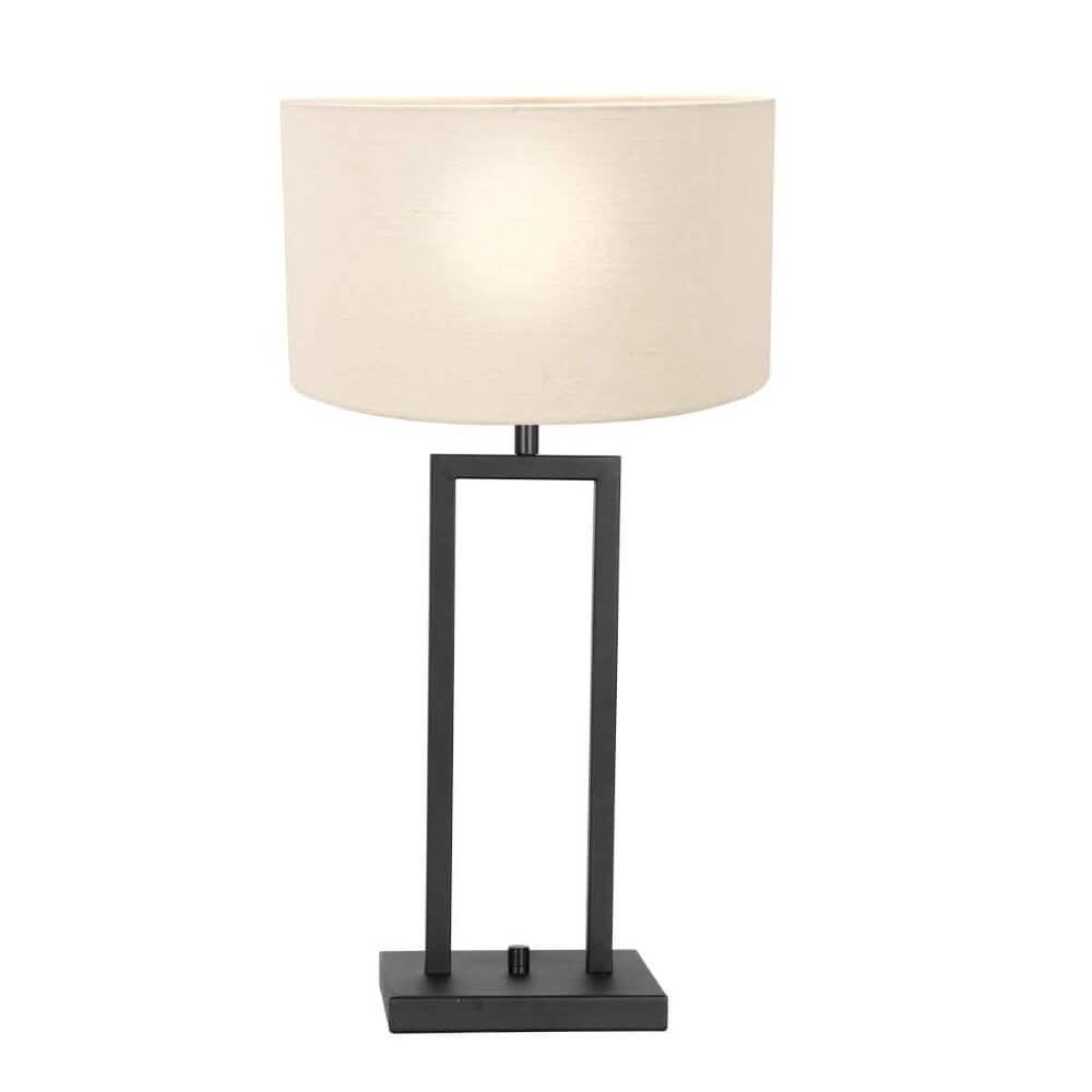 Steinhauer Zwarte schemerlamp Stanger met witte stoffen kap