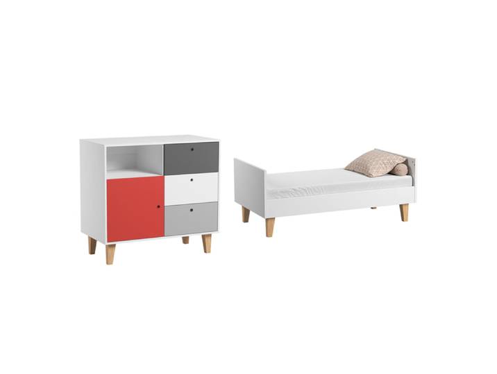 Lit bébé évolutif et Commode à langer Vox Concept Rouge