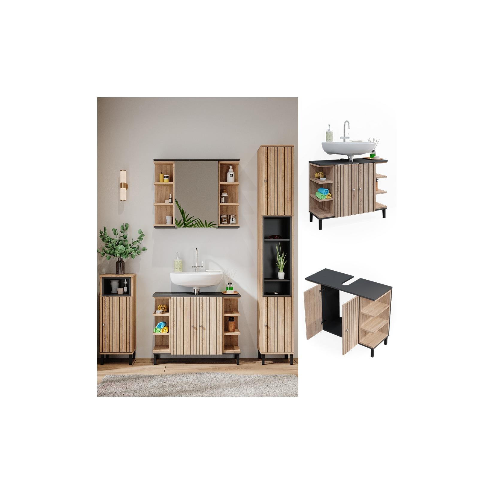 Vicco Waschtischunterschrank Aquis 79,6 x 64 cm, Sonoma Anthrazit, Badezimmer