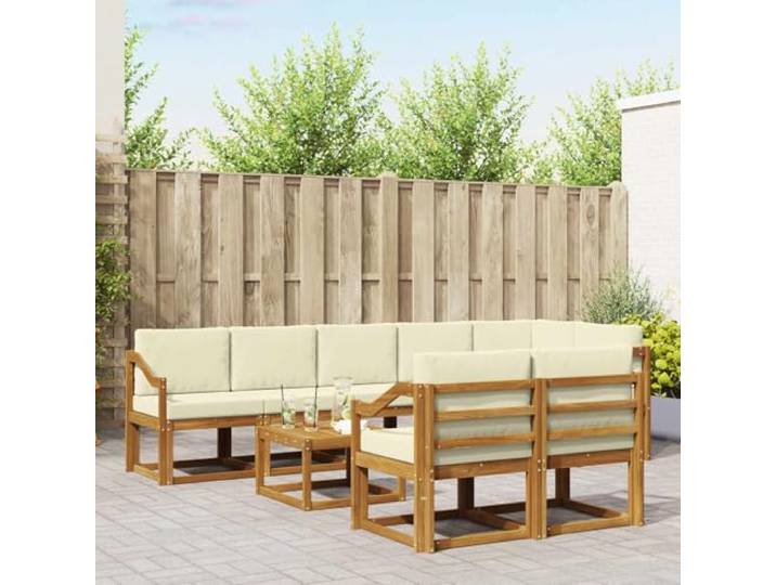 RJPLMFV Ecksofa für den Außenbereich, 9-teilig, Akazie, massiv, Natur Modulare Rückenlehne, Lattenrost, komfortabel, wetterfest, Terrasse, Garten, Pool