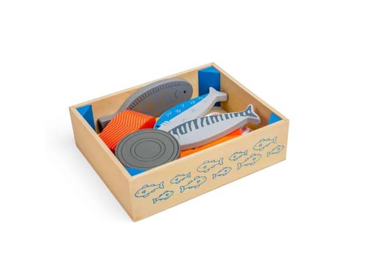 Bigjigs Toys Wooden Seafood Krat - Speel Voedsel en Rollenspel Toys