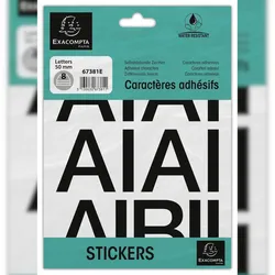 Exacompta 67381E Packung mit selbstklebenden, schwarzen Buchstaben A-Z 50 mm - Schwarz