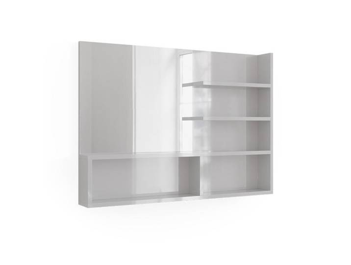 Vicco Spiegelregal Weiß Hochglanz 89.8 x 65 cm mit offenen Fächern, Rechteckig, 89.8x65x11 cm, Badezimmer, Badezimmerspiegel, Badspiegel