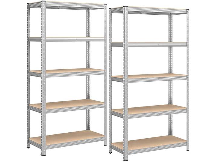 SONGMICS Set aus 2 Schwerlastregalen SMART 90x180x40cm mdf teakholz-look