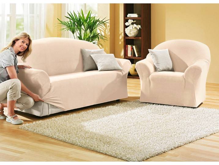 Schützende Stretchbezüge für Sessel und Sofa, Natur, Größe 105 (TV-Sessel-Bezug)