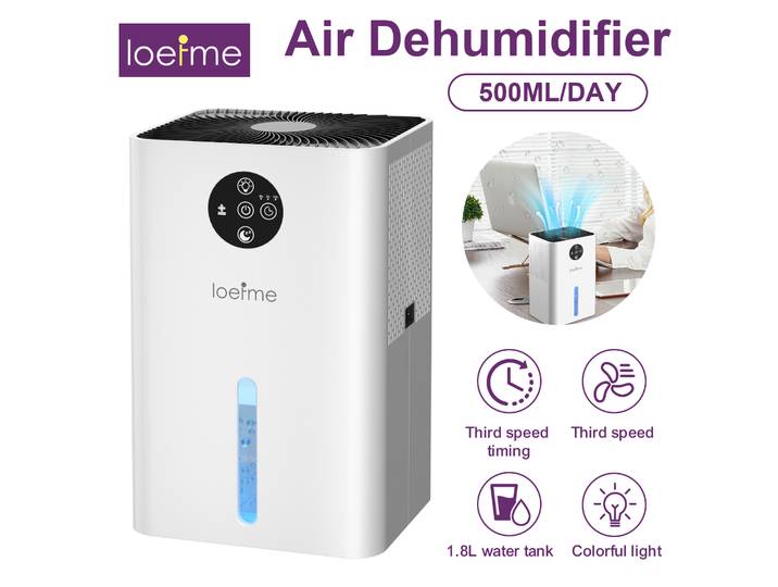 LOEFME 1,8 L déshumidificateur silencieux Mini déshumidificateur d'air portable avec écran tactile LED zone de lumière 5-20 m2 pour la maison chambre bureau