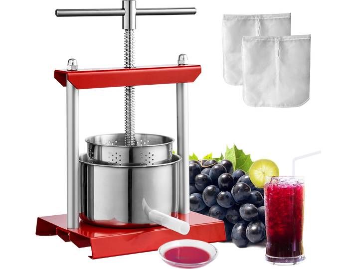 VEVOR Presse-fruits 2 L Presse-fruits avec poignée en T\, presse-fruits 14 x 13 cm Presse-fruits Extracteur de jus manuel Presse-fruits mécanique en acier inoxydable Convient pour les jus de fruits en purée\, etc.