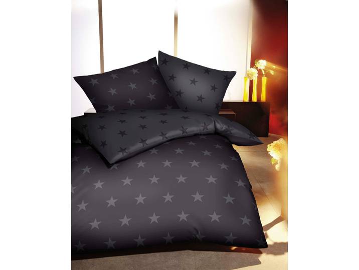 Wendebettwäsche KAEPPEL Stars , grau (zinnfarben), B/L: 200cm x 200cm, 1 Stk., 2 Stk., Feinbiber, B/L: 80cm x 80cm, 3 Stk., Feinbiber, Obermaterial: 100% Baumwolle, Bettwäsche, Wendebettwäsche, mit Sternen
