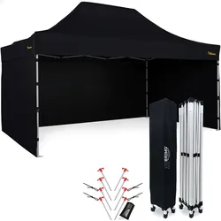 BRIMO Faltpavillons MX rennzelt 3x4,5 m - mit 3 Wänden - Schwarz