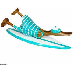 HTI-Living, Deko Figuren + Skulpturen, Dekoente Susi Surfschnabel aus Holz 30 cm Surfbrett Ente maritime Dekofigur