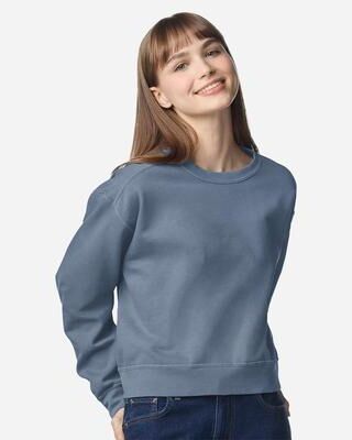 Comfort Colors 1566L Women's Garment-Dyed Mid-Length Crewneck Sweatshirt in Blue Jean size Medium   Cotton/Polyester Blend