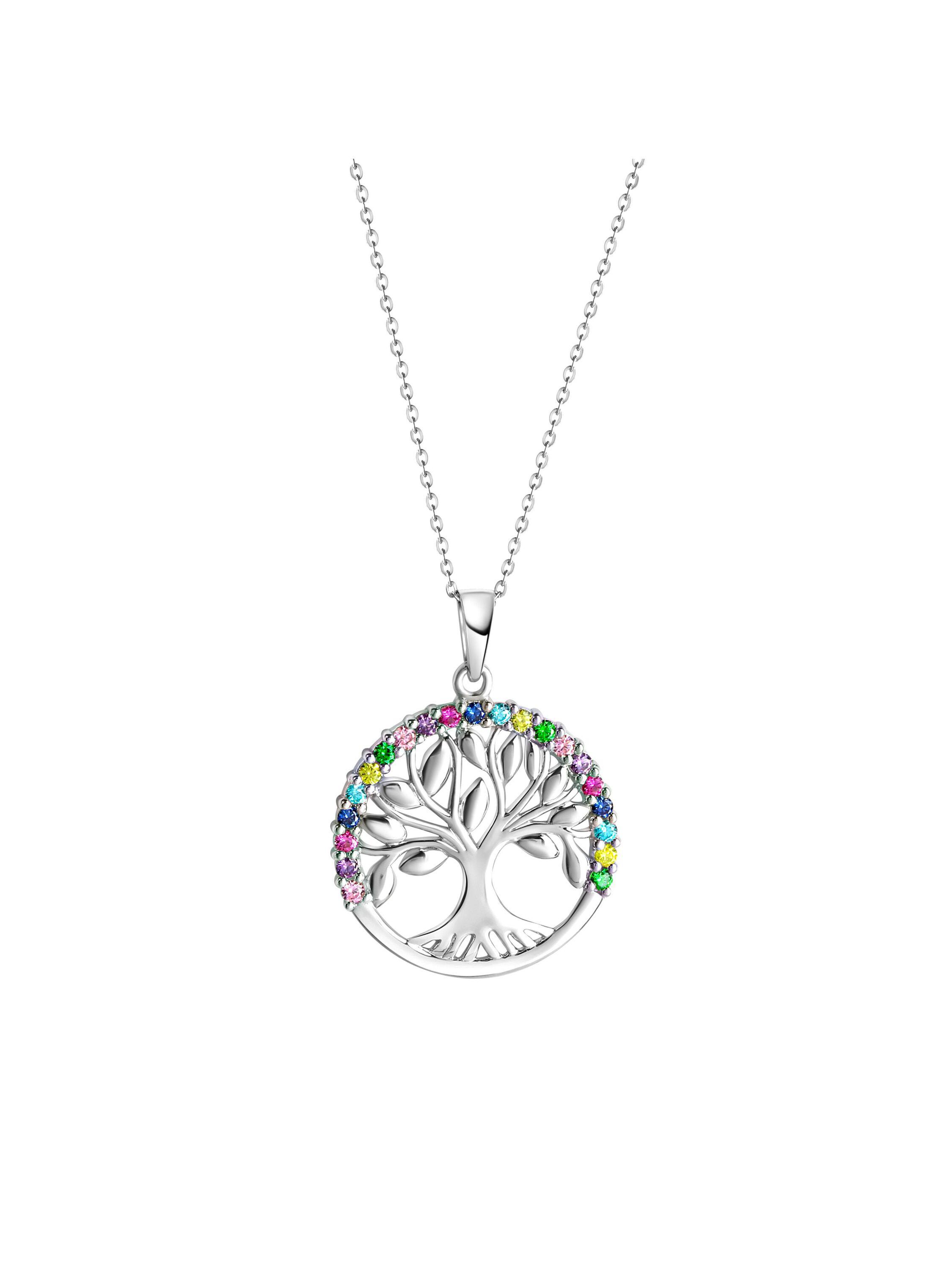 Zeeme Silber Halskette Silber 925 rhodiniert mit Lebensbaum-Motiv und Zirkonia-Steinen