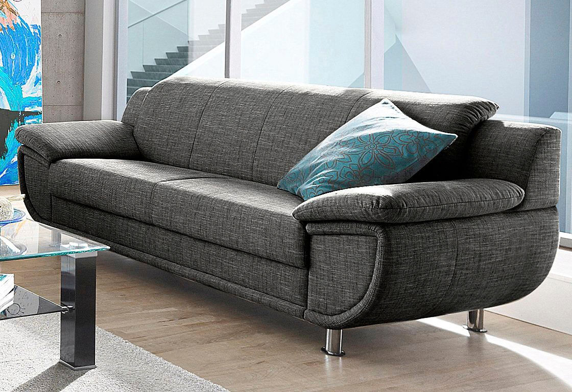 3-Sitzer TRENDMANUFAKTUR "Rondo 207 cm, 3-Sitzer, komfortabel, Federkern optional, Chromfüsse", grau (anthrazit, grau), B:207cm H:85cm T:94cm, Microfaser PRIMABELLE (100% Polyester);Kunstleder SOFTLUX;Struktur (54% Polyacryl, 46% Polyester);NaturLEDER (ec