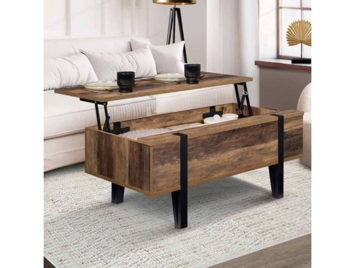 IDMARKET Table basse plateau relevable rectangulaire AUSTRIA bois pied épingle