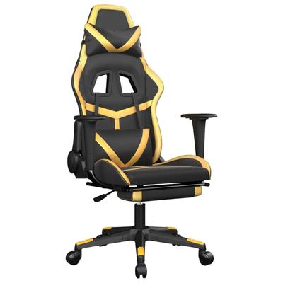 vidaXL Gaming-Stuhl mit Massage & Fußstütze Schwarz Golden Kunstleder