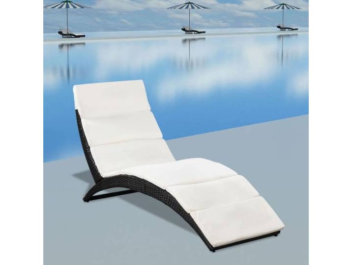 Chaise longue pliable avec coussin Résine tressée Noir 41809
