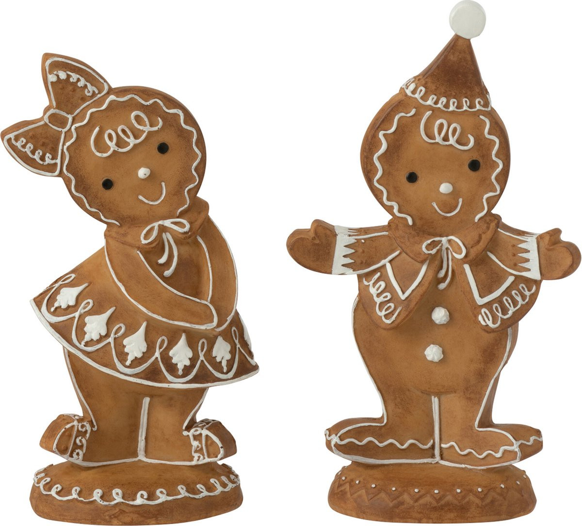 J-Line Peperkoek Jongen en Meisje decoratie - Bruin - 2 stuks