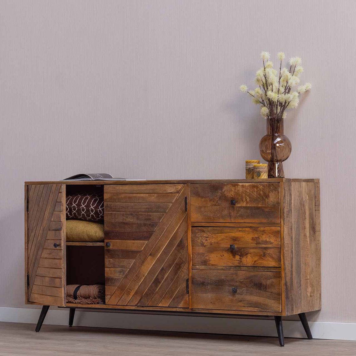 Mangohouten Dressoir Alamo 165 cm Mahom Industrieel