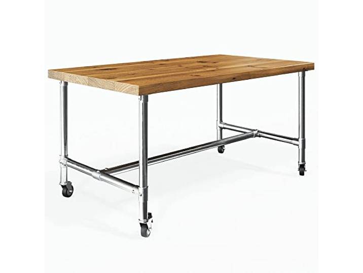 KLEMP Tischgestell Wien mit Rollen im Industrie-Stil, aus silberfarbenen Aluminiumrohren und Verbindern, zum Selbermachen, H-Tischbeine mit Rädern und Traverse L160 x B90 x H72 cm