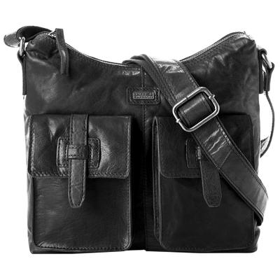 Umhängetasche SPIKES & SPARROW "SPIKES & SPARROW Damen echt Leder", Damen, Gr. B/H/T: 29cm x 24cm x 11cm onesize, schwarz, Leder, Taschen Umhängetasche, echt Leder
