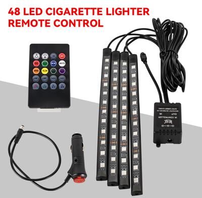 Daily Deals Depot RGB Car LED Interior Lights Wireless Remote & Music Sync, USB Powered Ambient Footwell Lighting For Custom Car Decor 48led Remote Cig